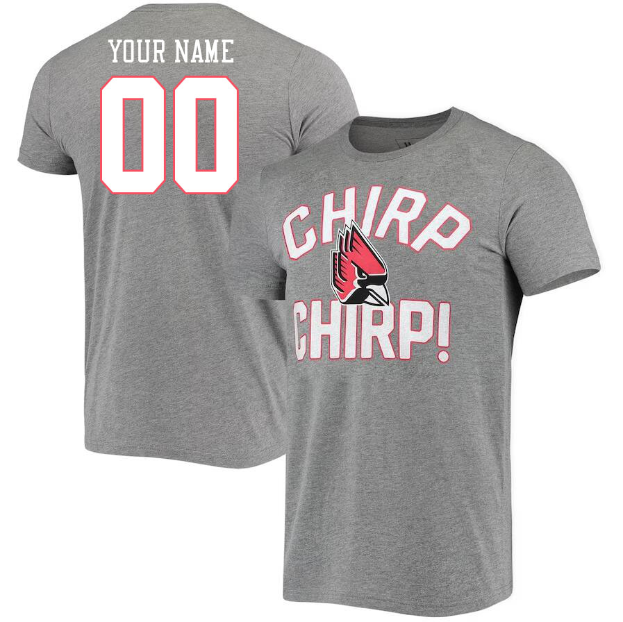 Custom Ball State Cardinals Name And Number Tshirt-Grey